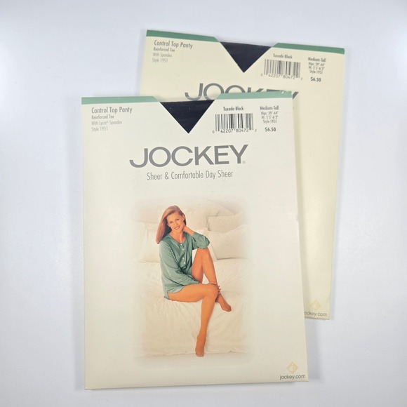 Jockey Accessories - Vintage Jockey Control Top Pantyhose Tuxedo Black‎ Day Sheer Medium-Tall #1951